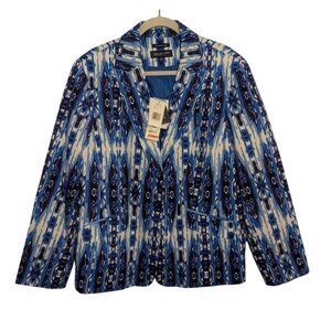 Jones New York Signature Woman Stretch Blazer 20W Blue Ikat Print